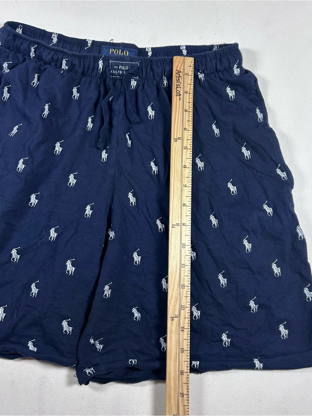 Polo Ralph Lauren Cotton Woven Sleep Shorts Navy Blue AOP Pony Print Men’s Small